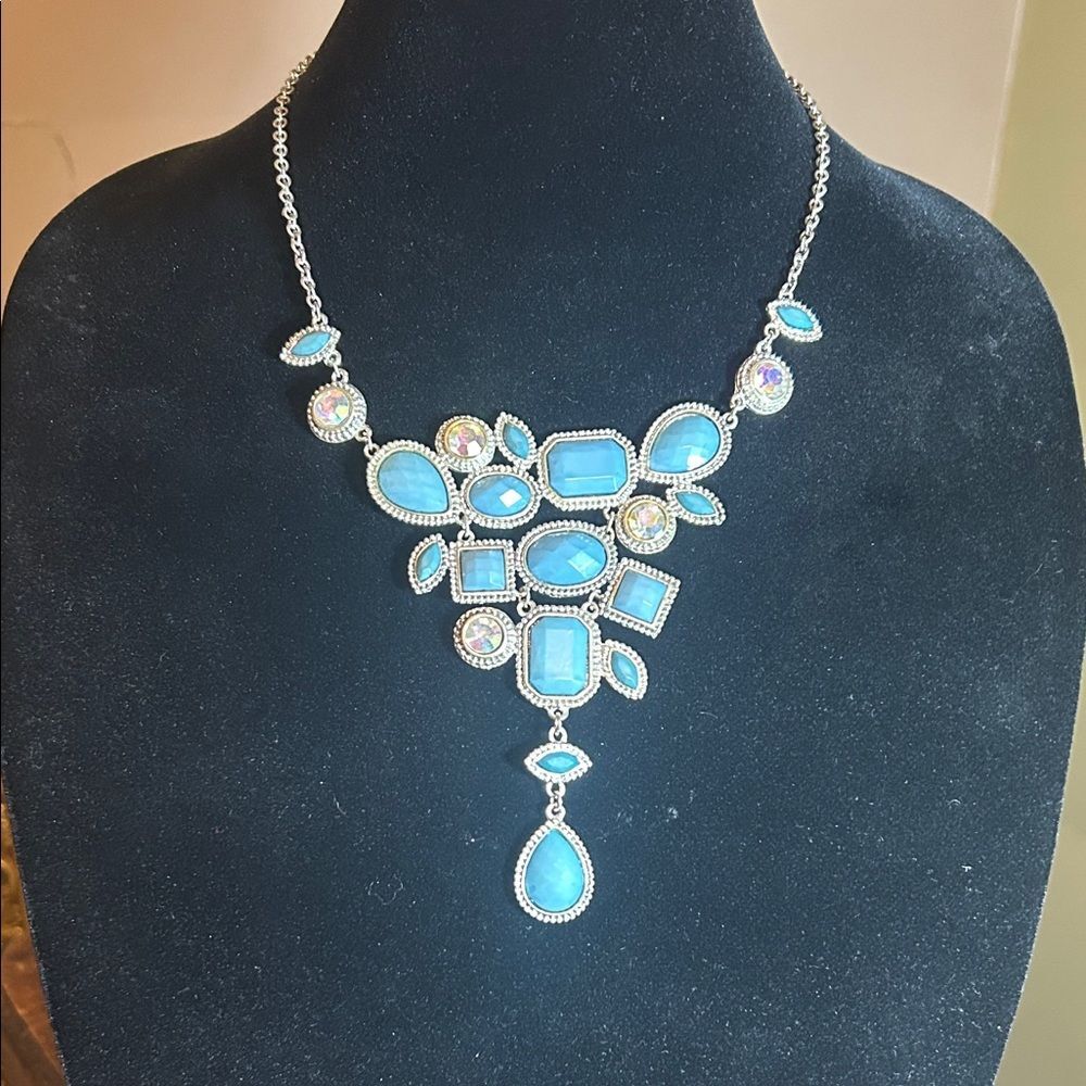 Vintage Y2K Chunky Turquoise Blue Faux Gemstone Statement Necklace